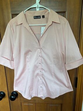 7th Avenue Design Studio Collared Button-Up Blouse Pink Women's Size L